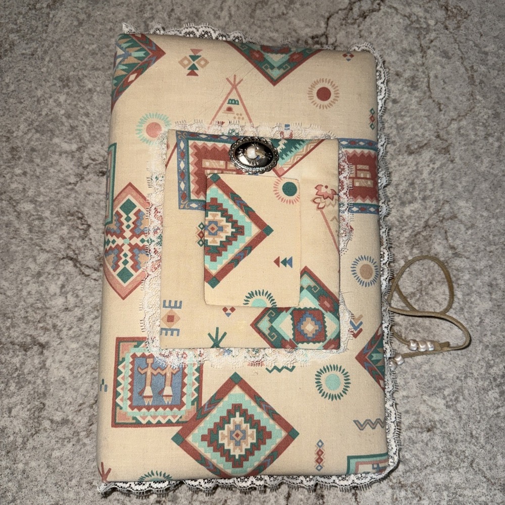 80's Handmade Vintage Fabric Photo Picture Album Southwest Aztec Lace Grandma